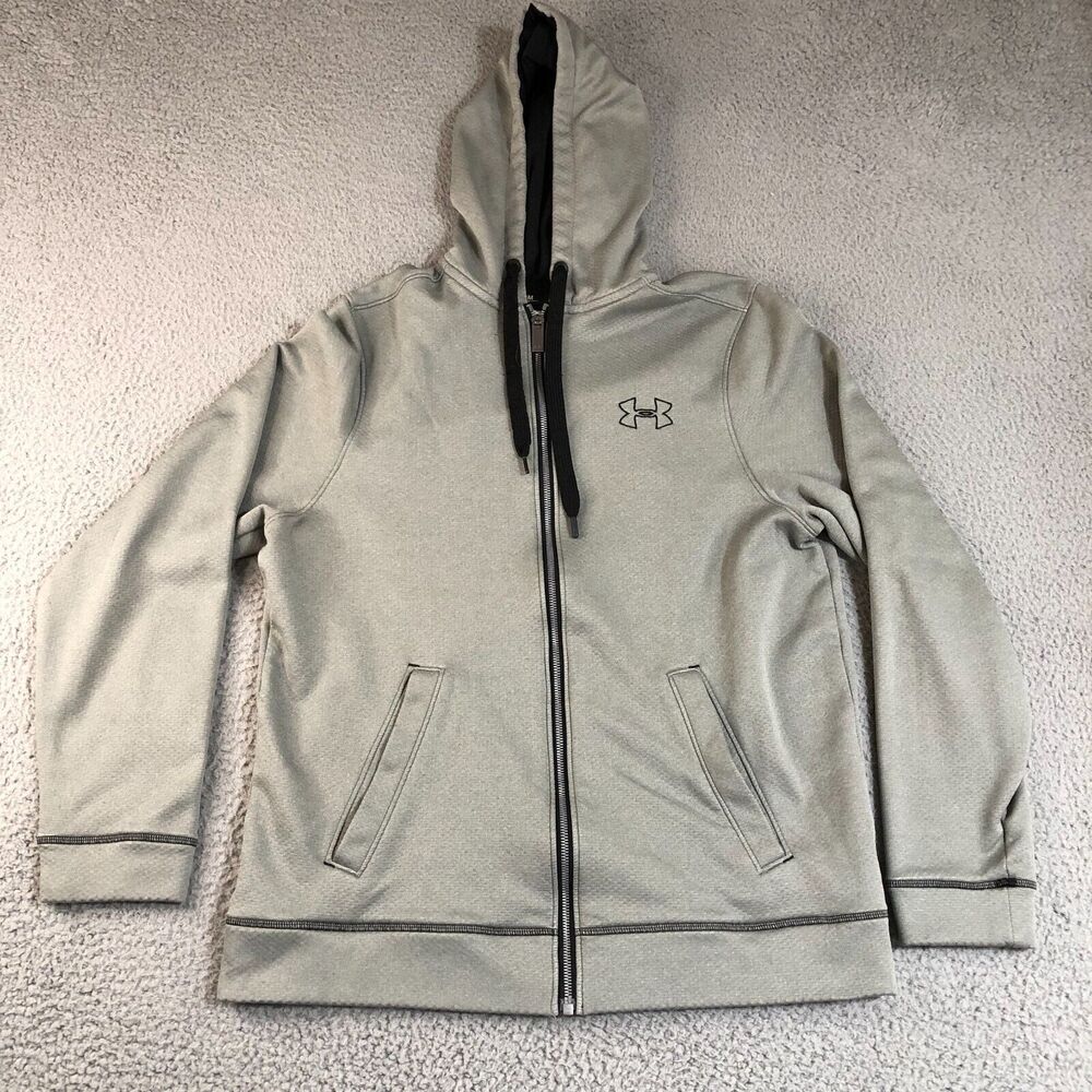 Under Armour Hoodie Men Medium Gray Sweatshirt Sportswear Fullzip Logo‎